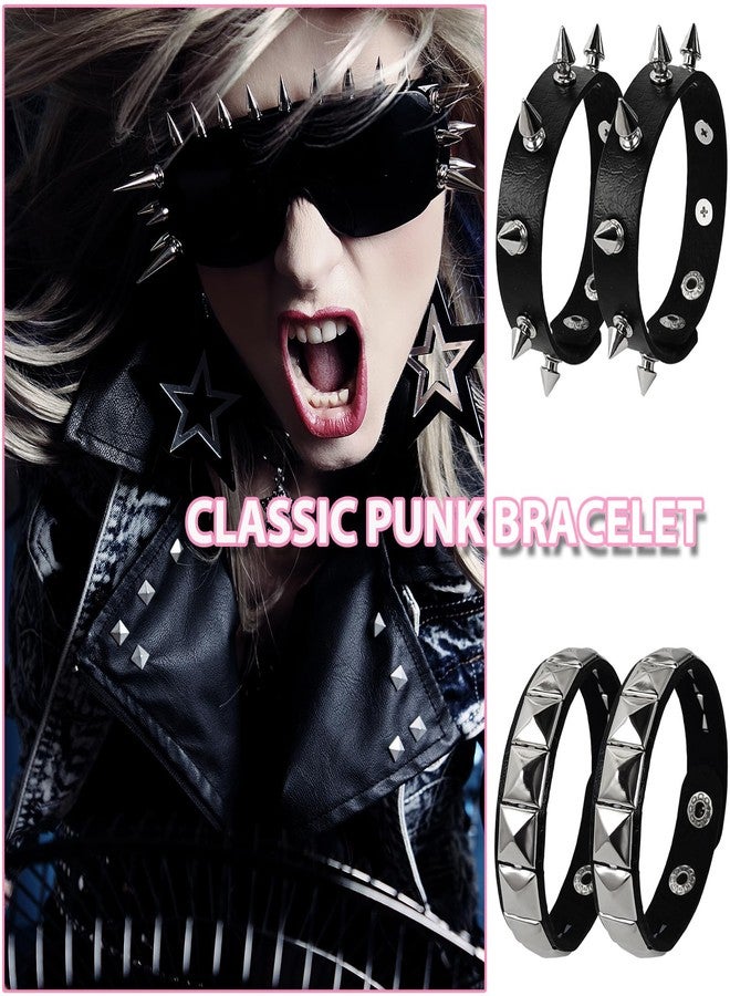 EaciTown 4 Pcs Punk Bracelet Spike Cuff Wrap Bracelets Fanux Leather Wristband Stud Gothic Bracelet Halloween Dress up Bracelets (black) - Image 5